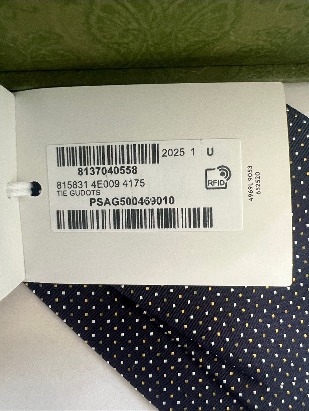 NWT Gucci Navy Silk Tie Gudots with Small White Microdots - Picture 5 of 5